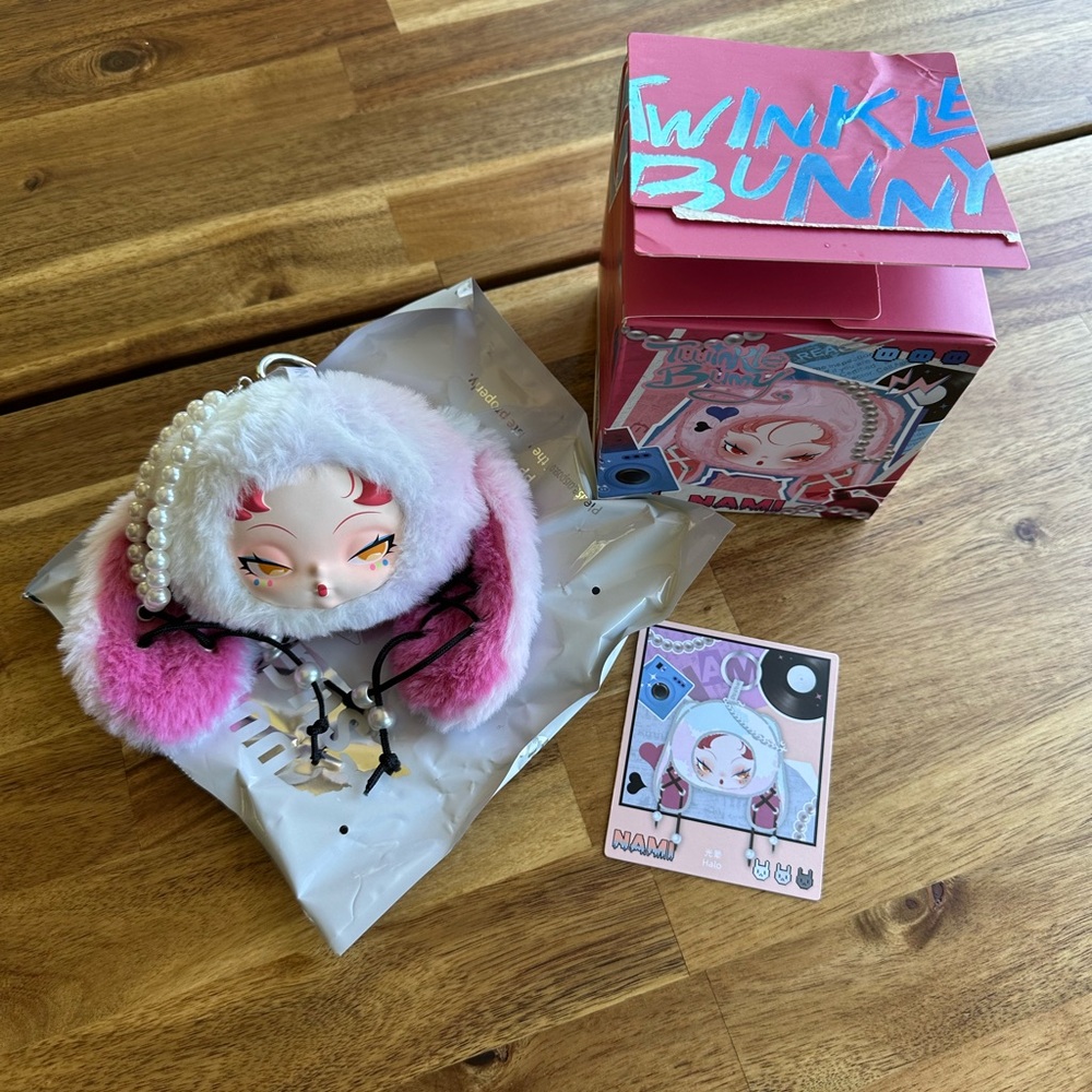 Dodo Nami Twinkle Bunny Plush bag charm  with Pink and White Ears